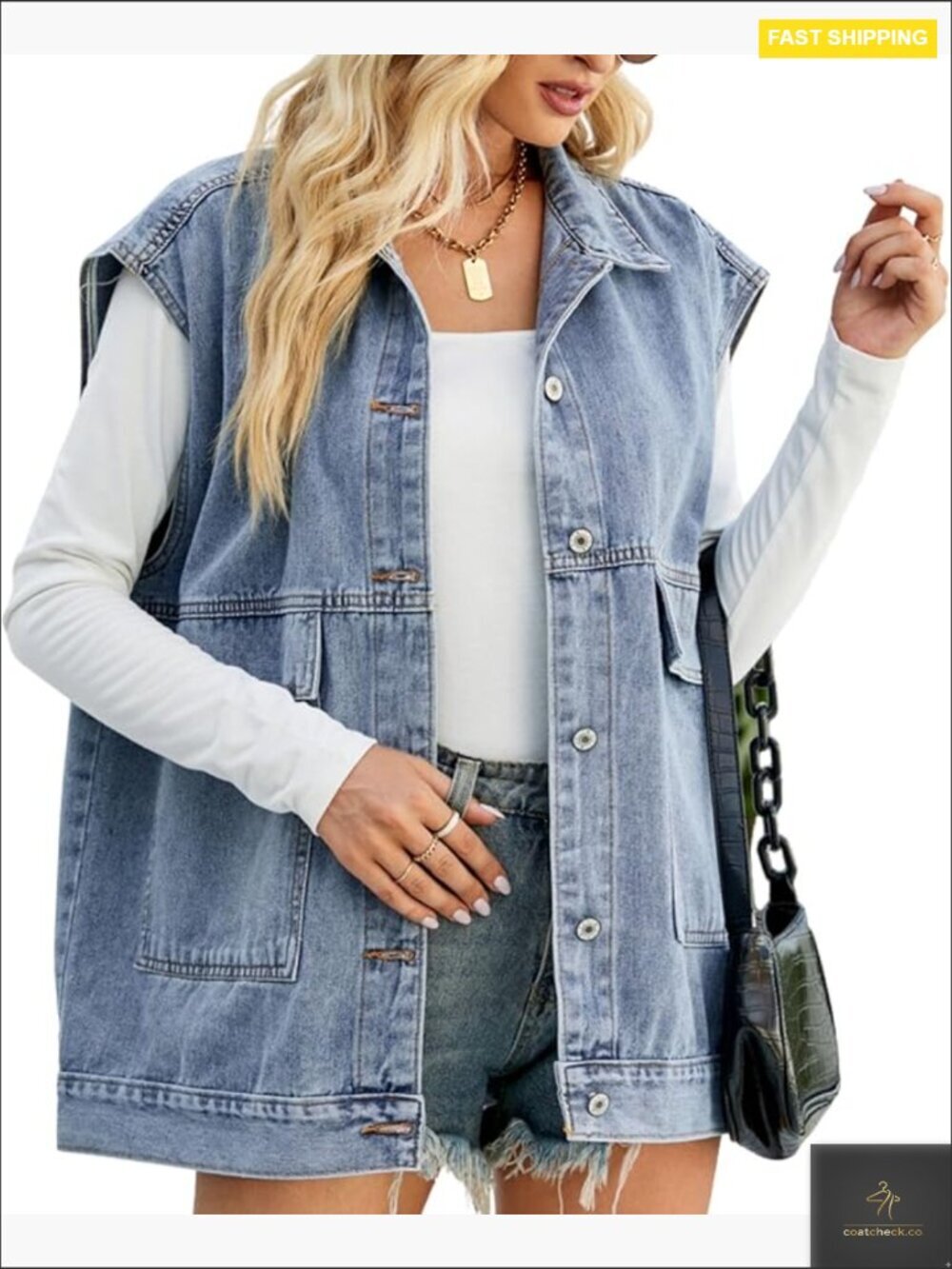 Oversized Vintage Denim Jean Vest Button Down Waistcoat Gilet Casual